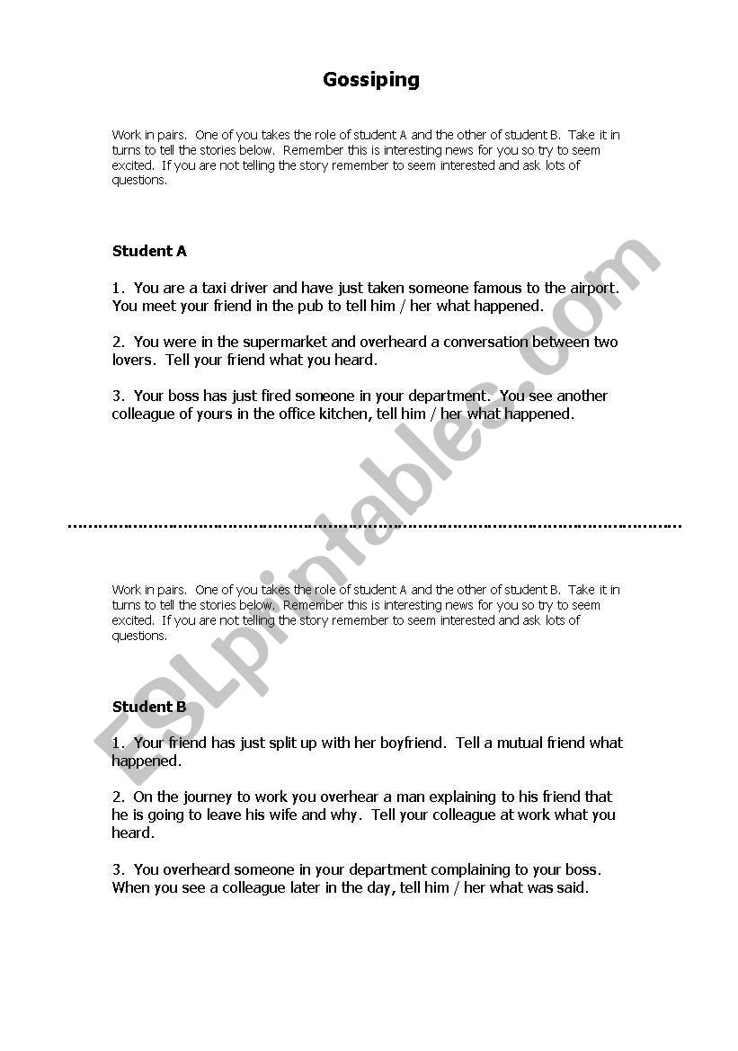 Gossiping  worksheet