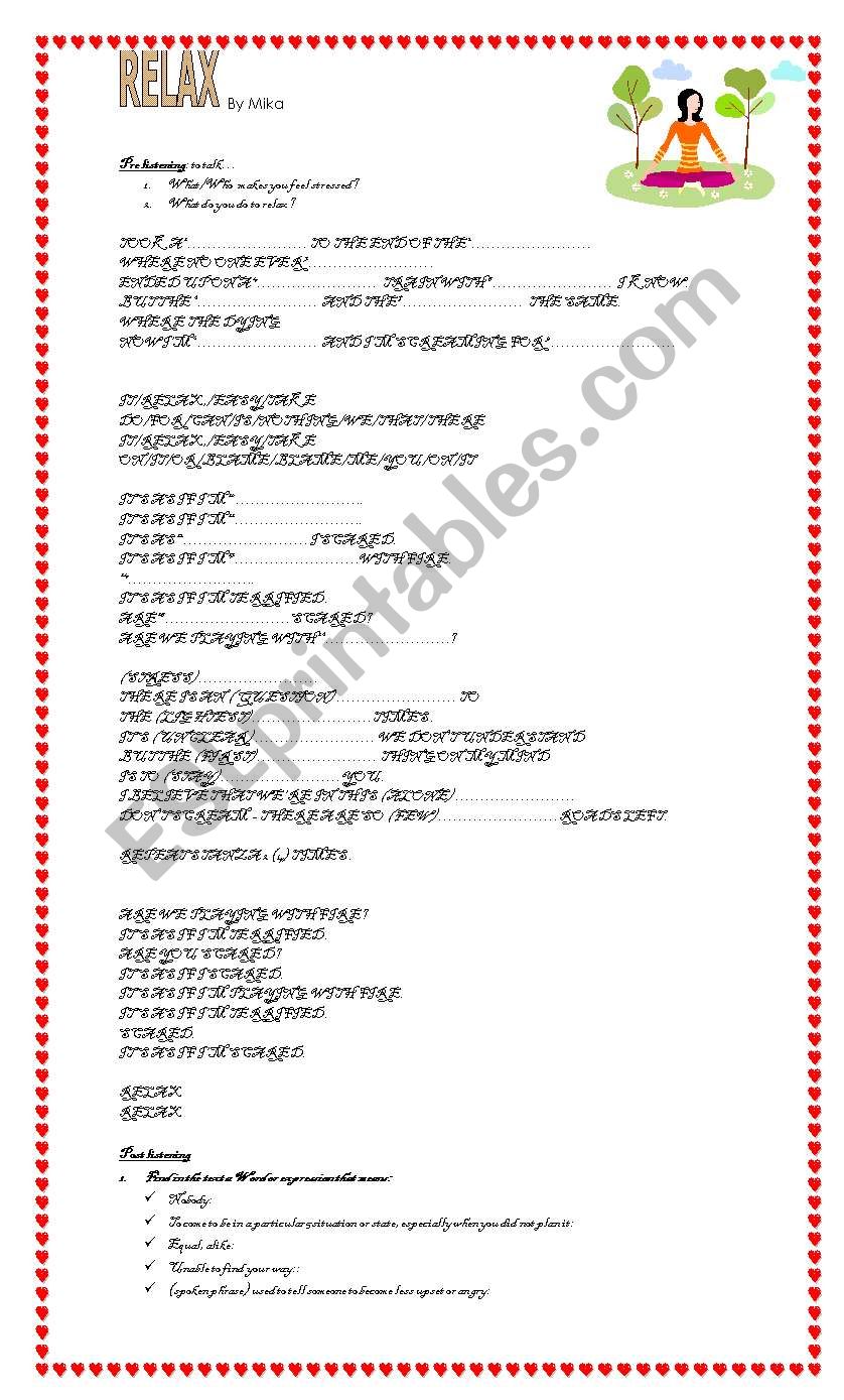 Relax by Mika worksheet