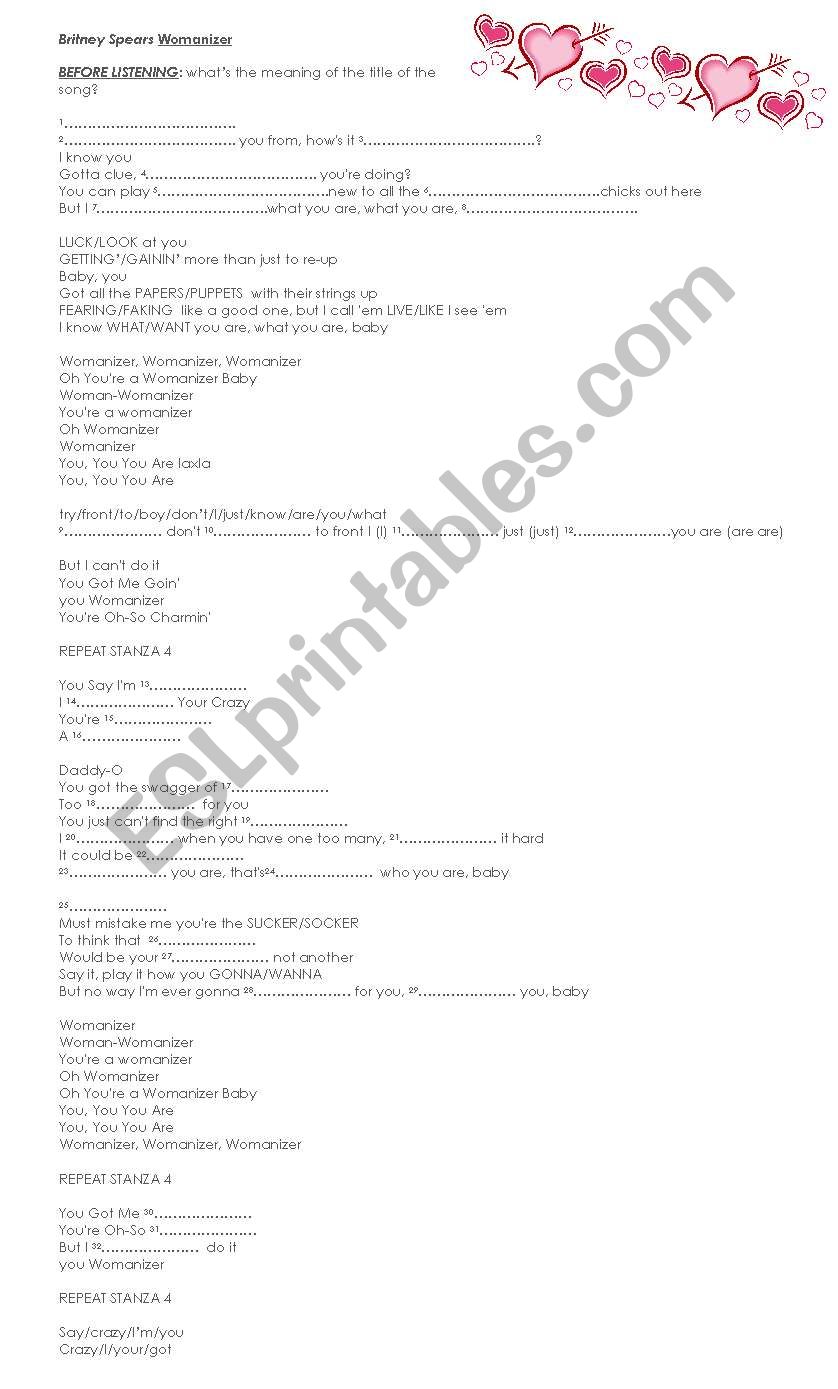 Womanizer by Britney  worksheet