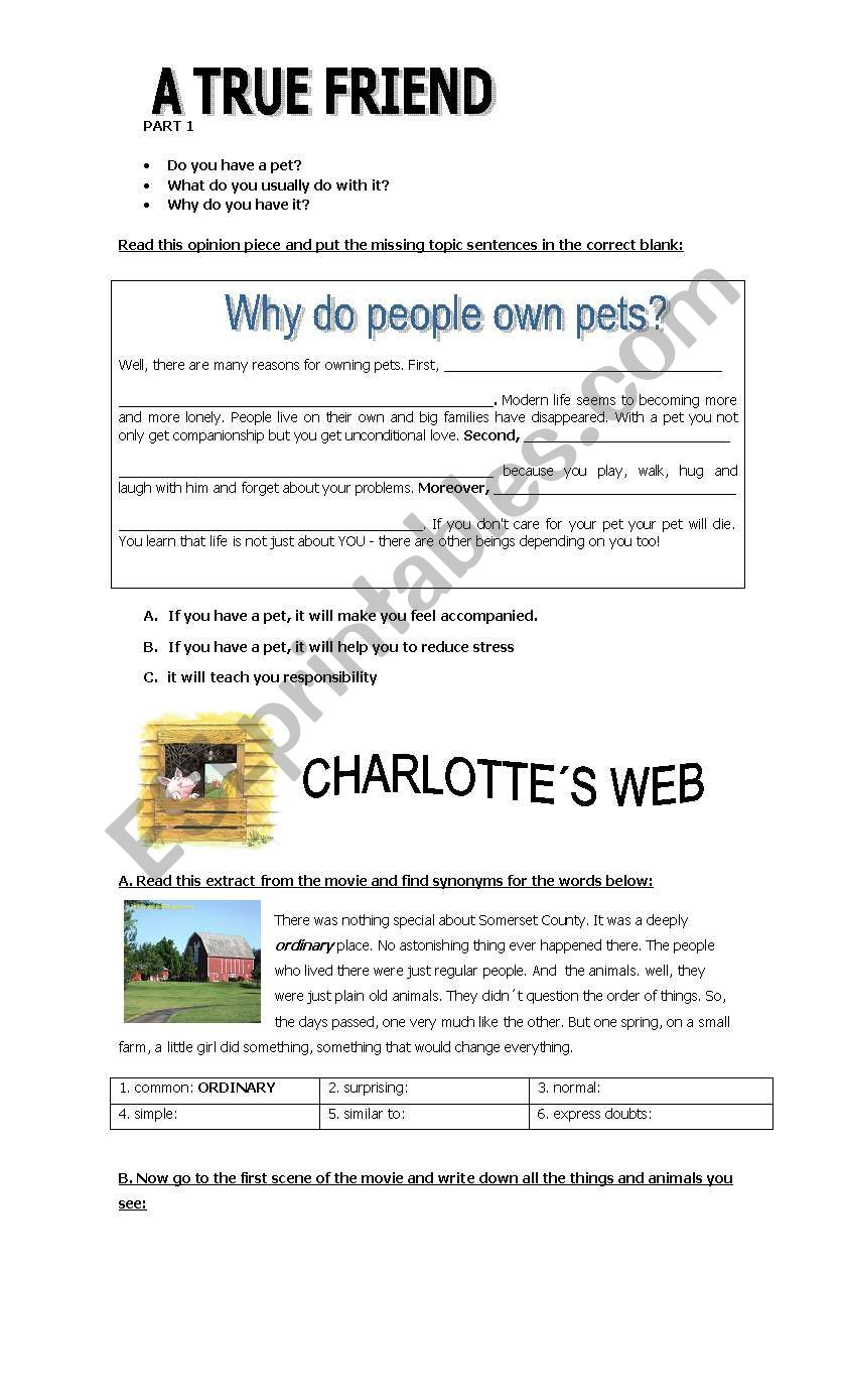 Charlottes Web Movie Guide worksheet