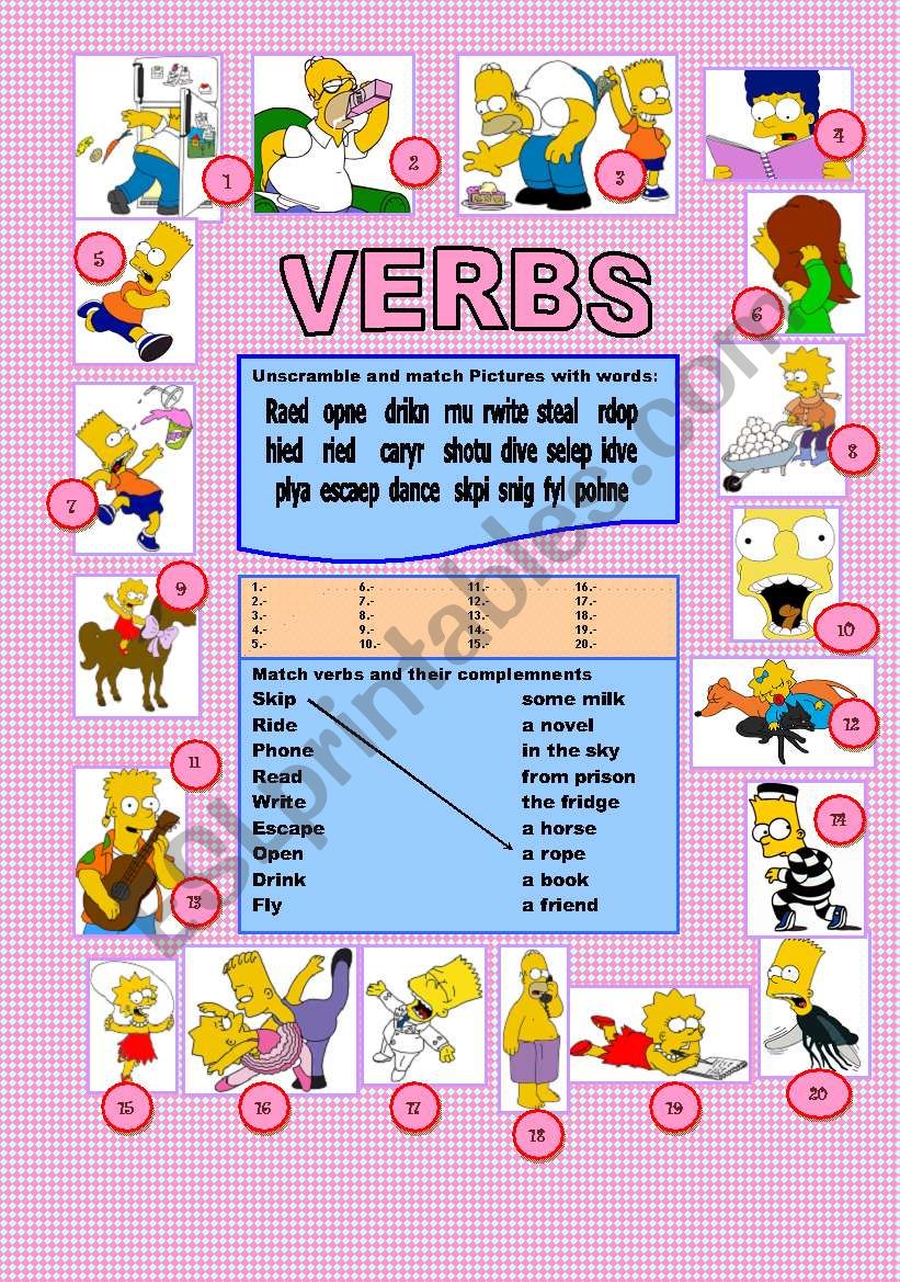 VERBS (PART 1) 11/O3/09 worksheet