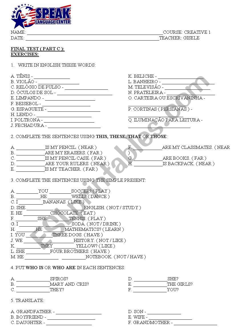 SPORTS worksheet