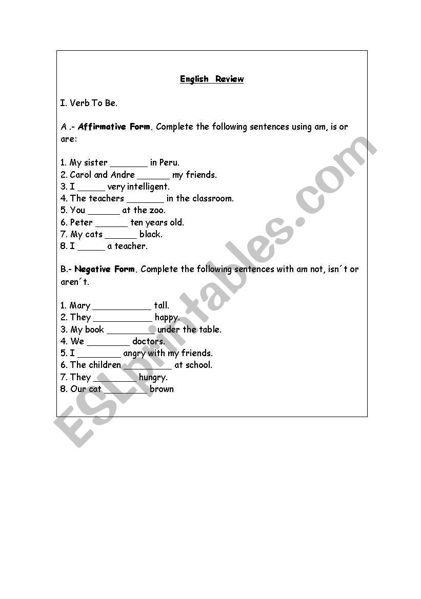 Verb To Be worksheet