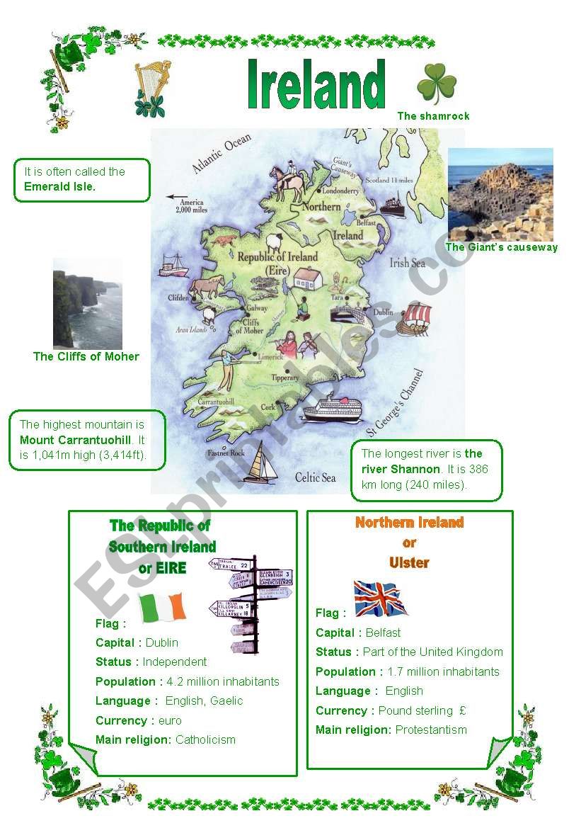 Ireland, a map, a few facts about Eire and Northern Ireland, part1 (out of 2)