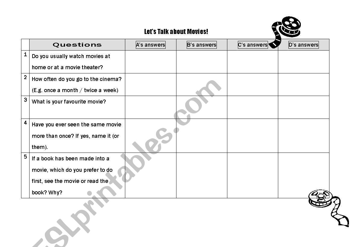 Movie-Conversation Questions worksheet