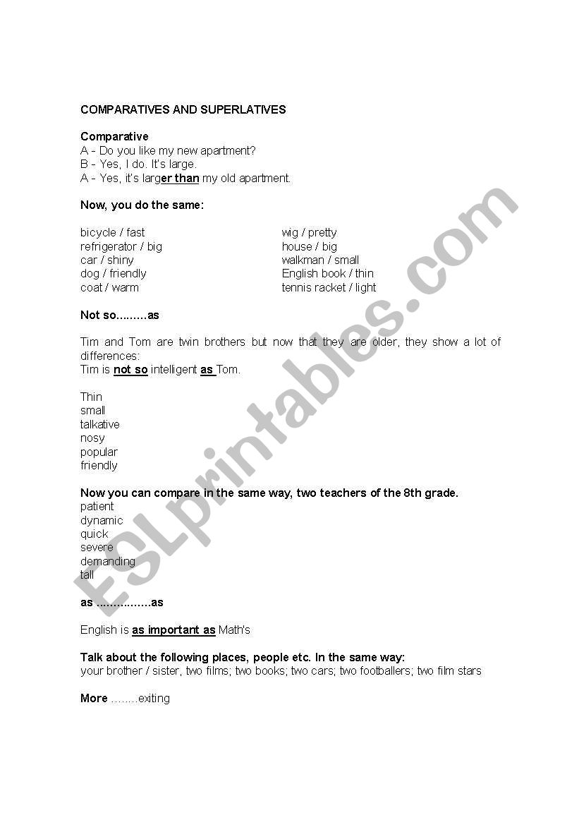 Comparatives and Superlatives worksheet