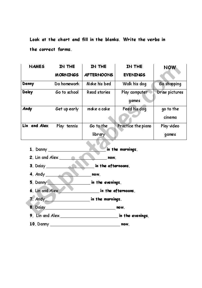 daily routines worksheet