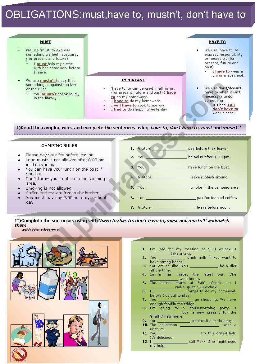 OBLIGATIONS: must, mustnÂ´t, donÂ´t have to