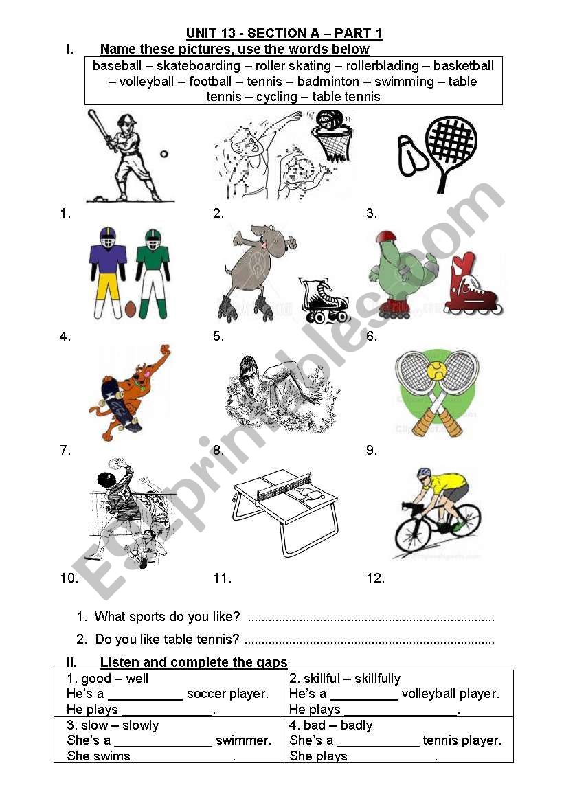 SPORTS worksheet