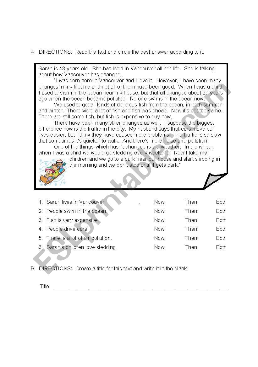 Elementary reading to  distinguish now, then and both time frames