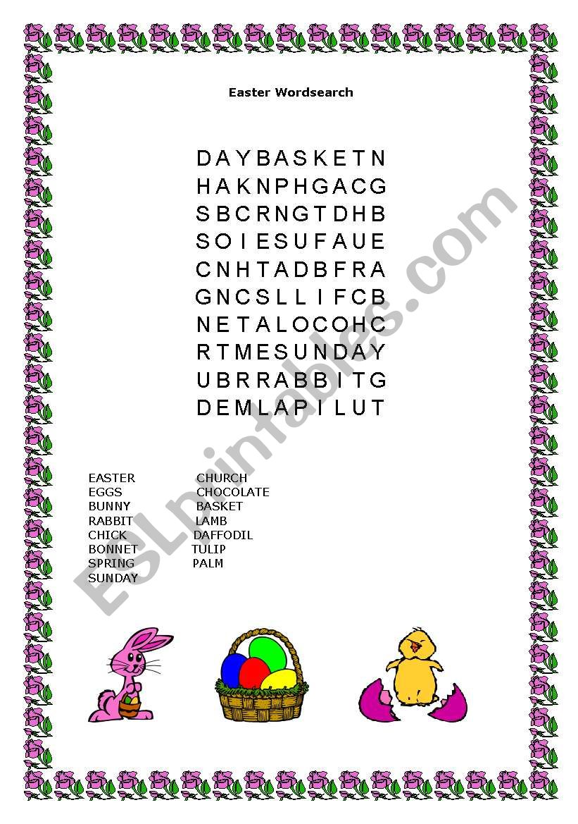 Easter word search worksheet