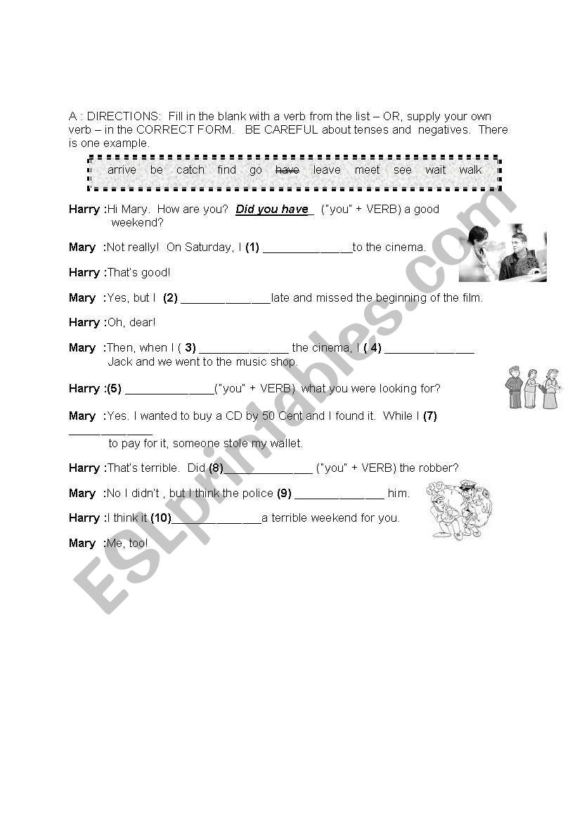 Dialogue verb tense worksheet