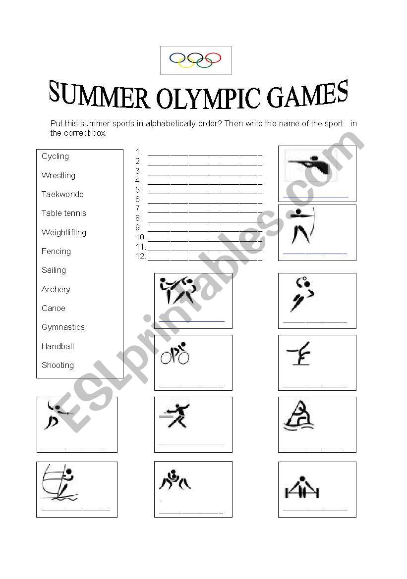 Summer Olympic Sports worksheet