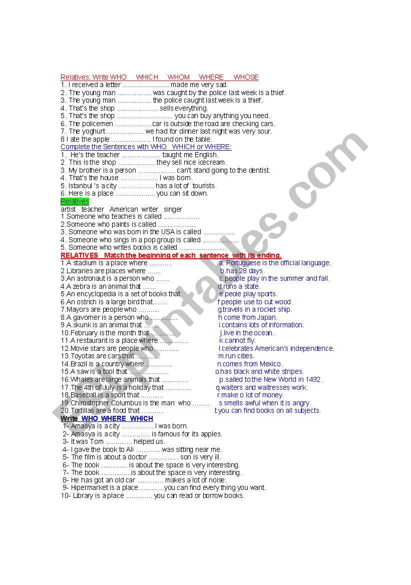 Relative Clauses worksheet