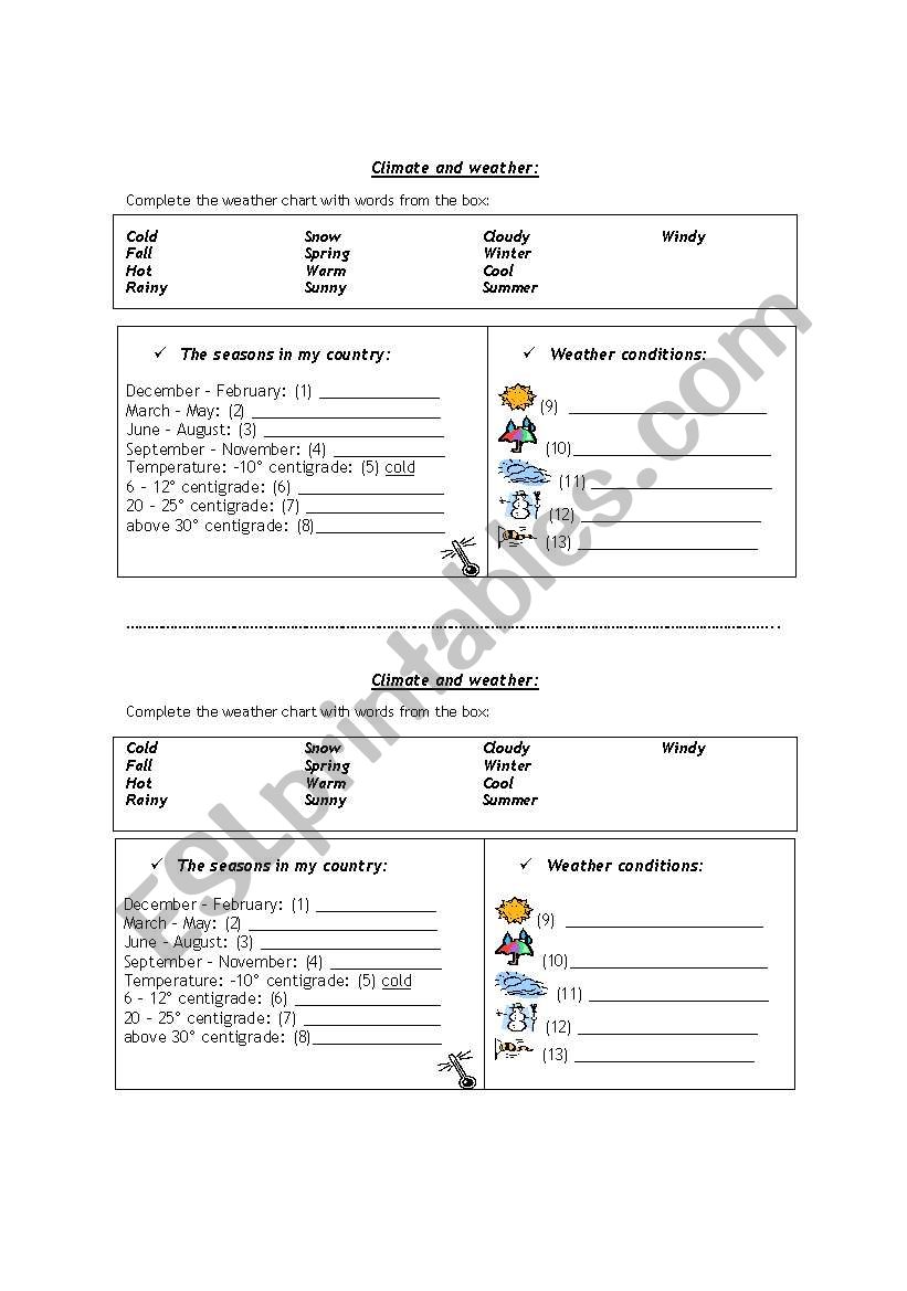 Weather hand out worksheet