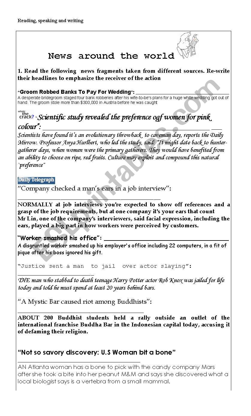 News Around the World  worksheet