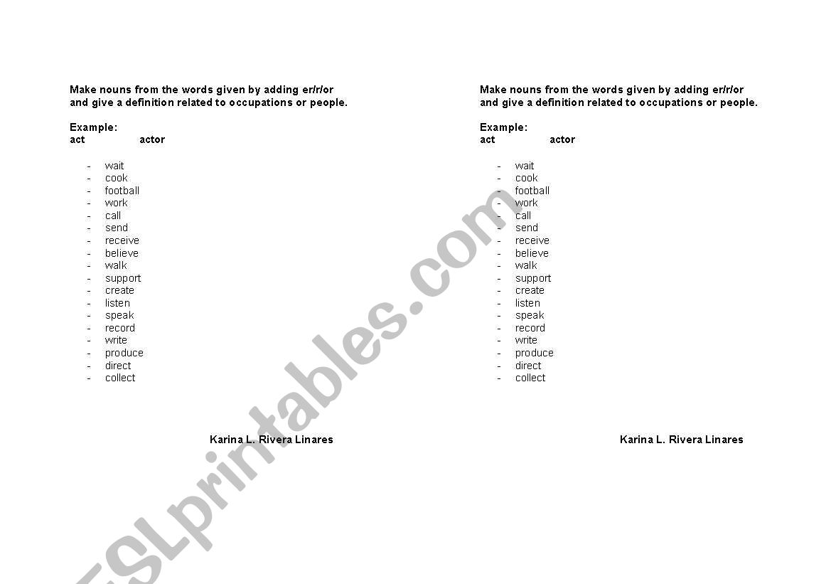 Noun formation- - occupations from verbs