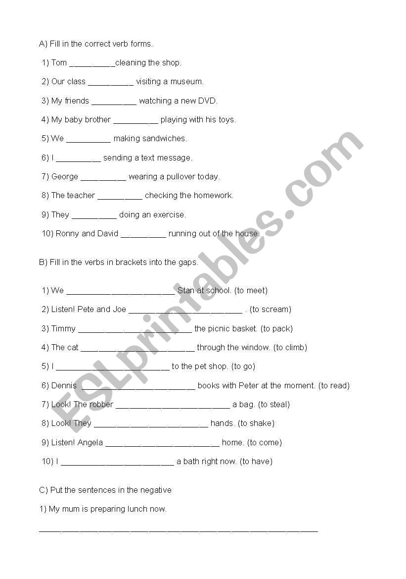 Present continuous worksheet