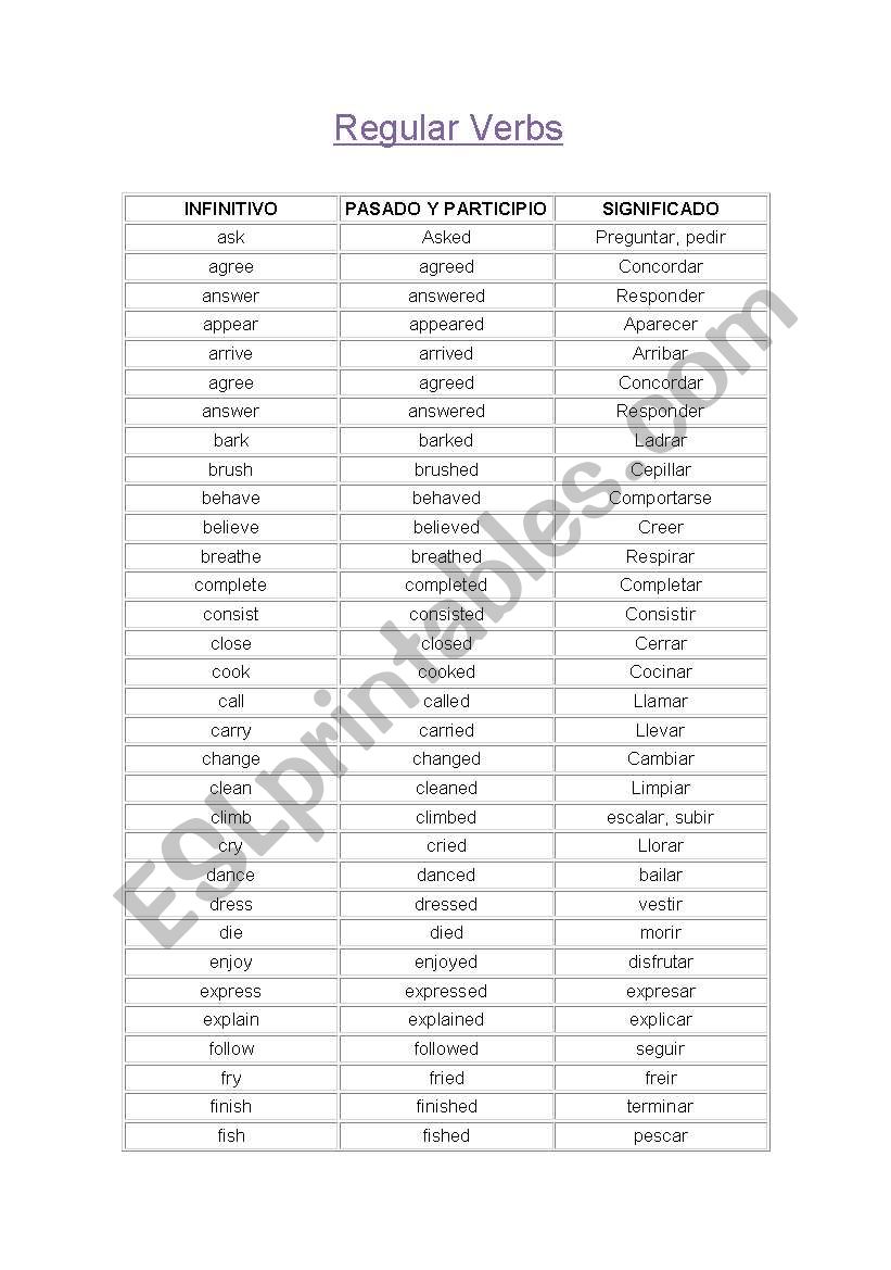 regular verbs worksheet