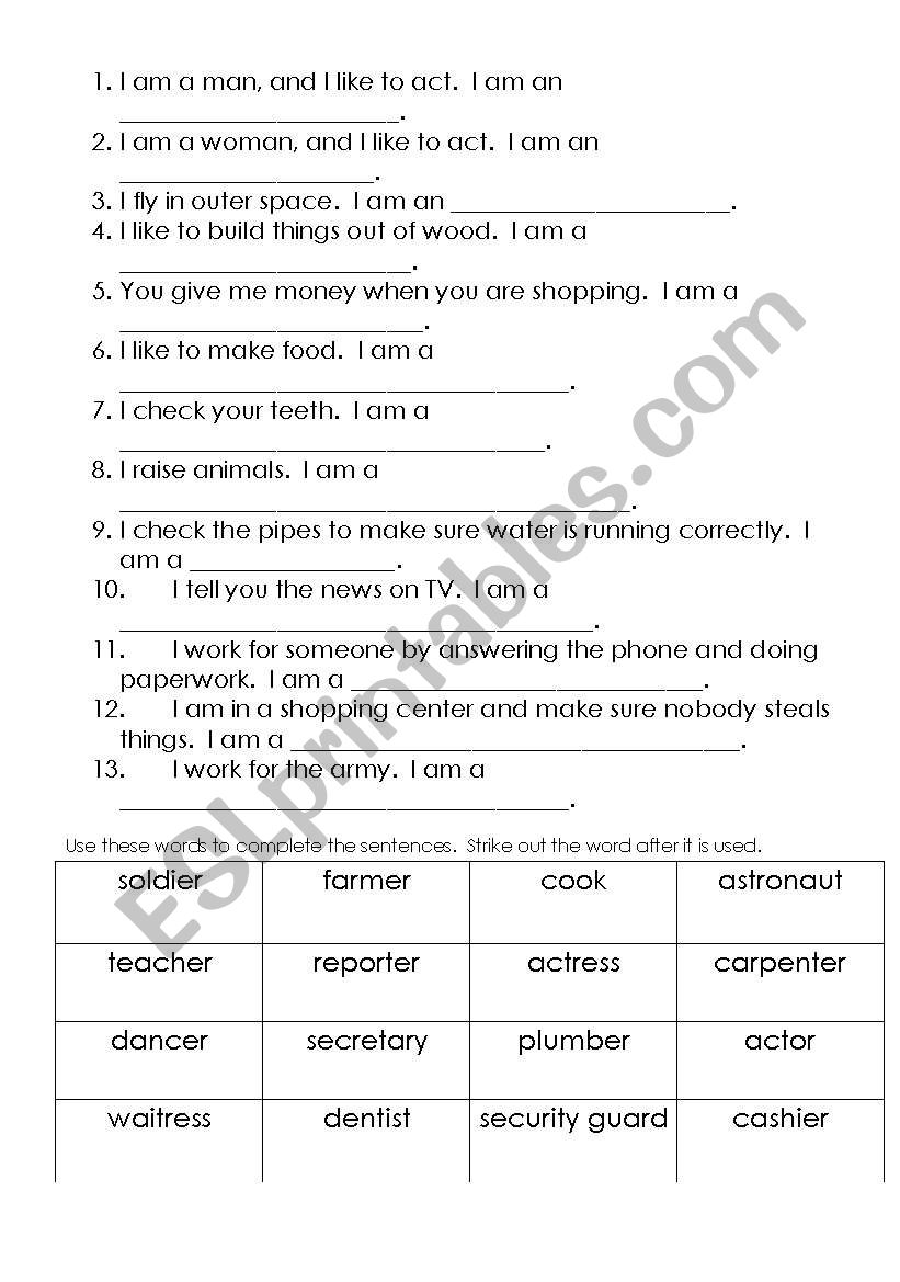 Who Am I? Jobs worksheet