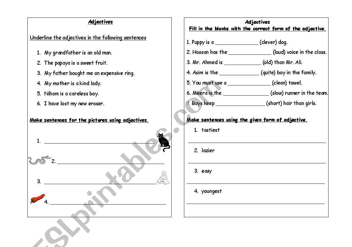 Adjectives worksheet