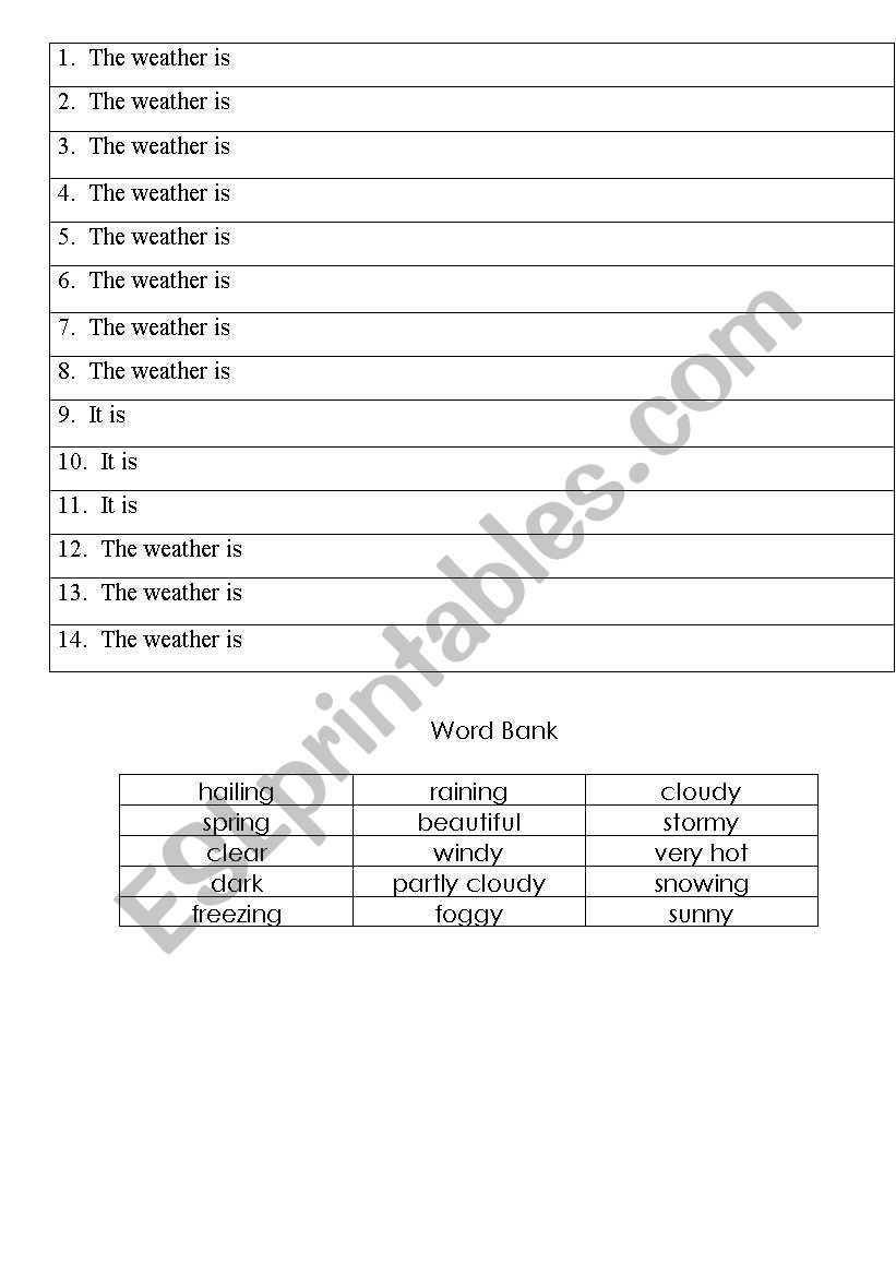 The weather is ______ worksheet