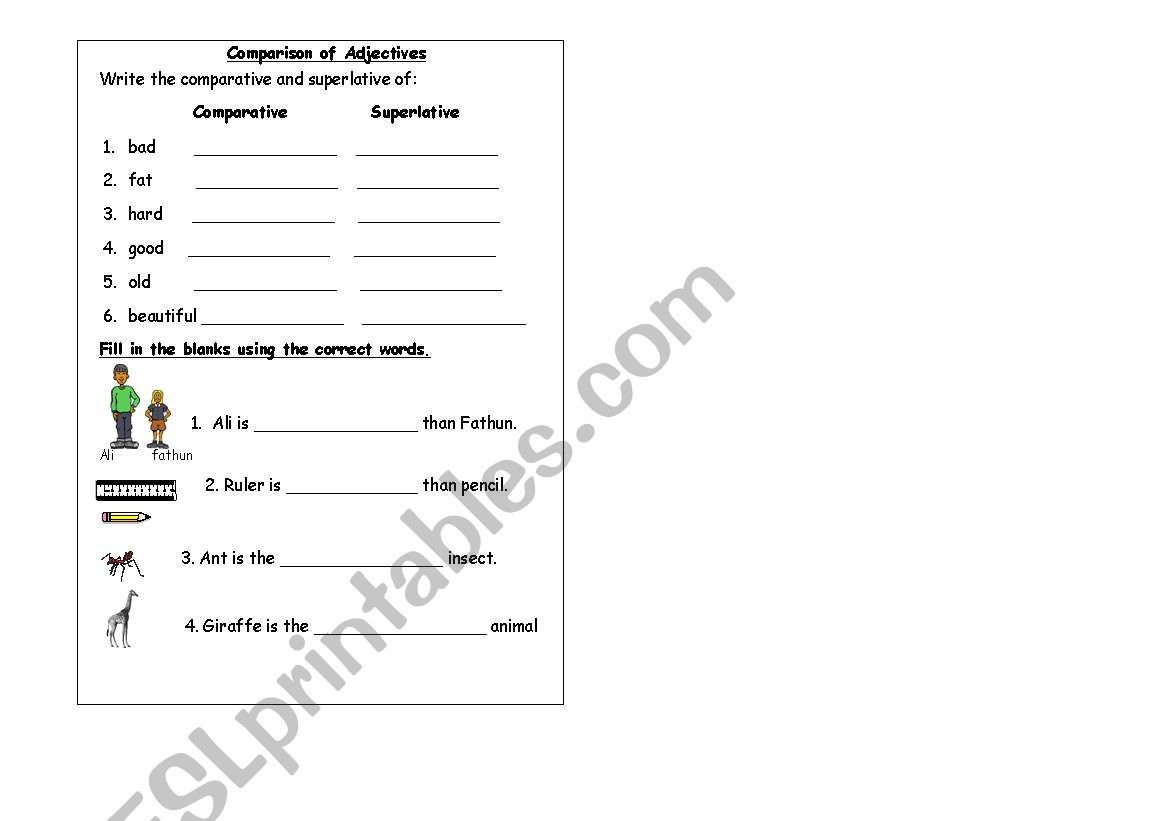 Comparision of Adjectives worksheet