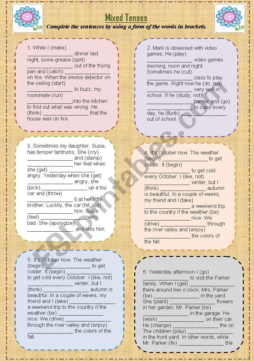 mixed tenses worksheet