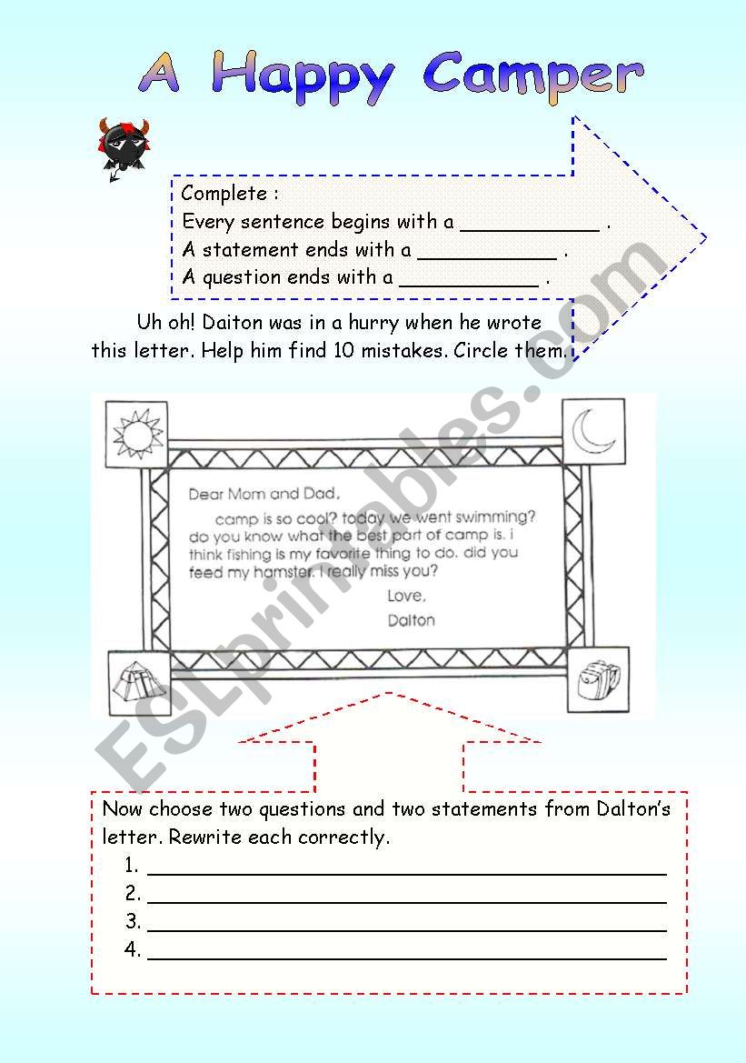 A happy Camper worksheet