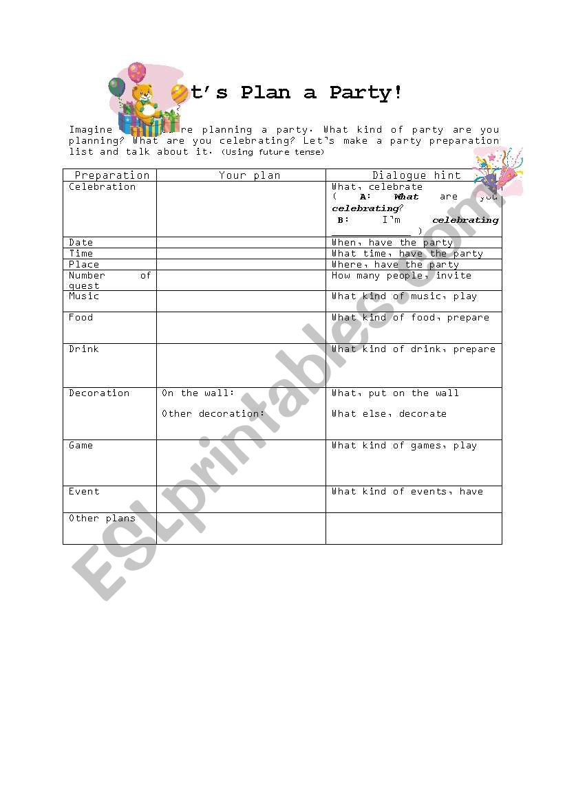 english-worksheets-planning-a-party-future-tense