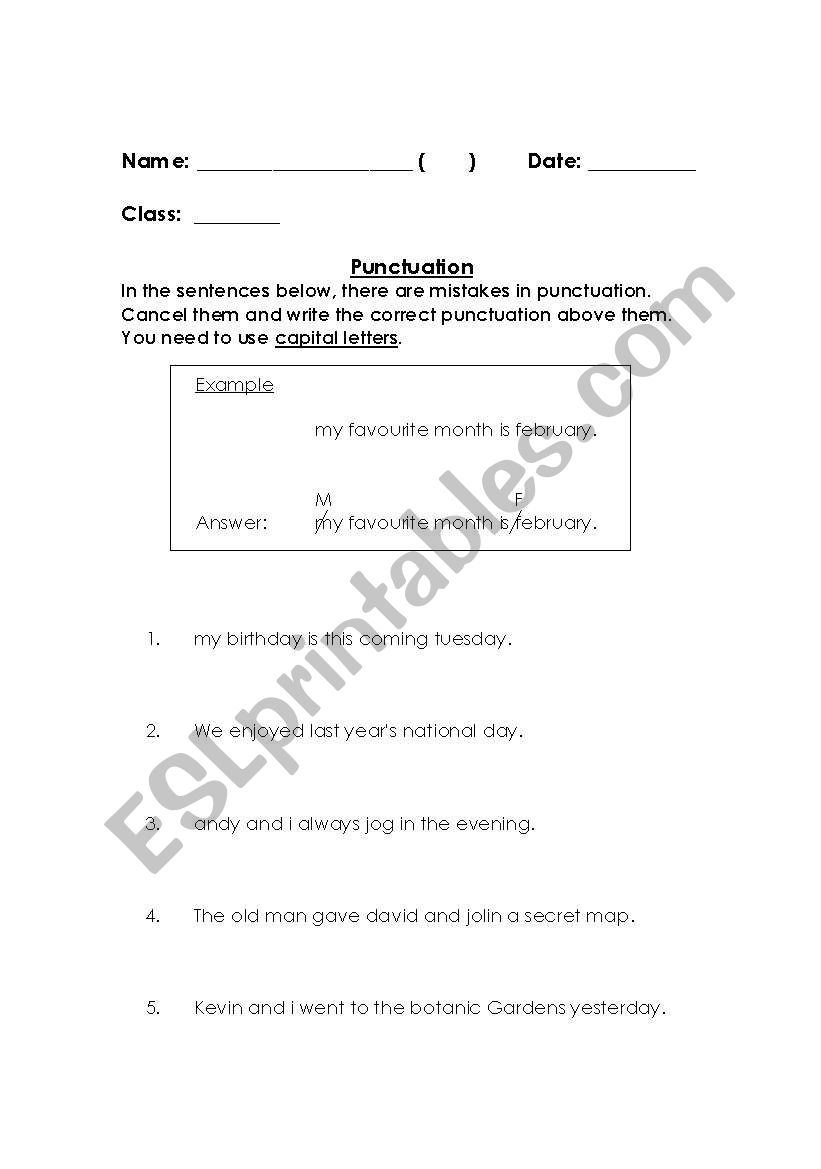 Punctuation (capital letters) worksheet