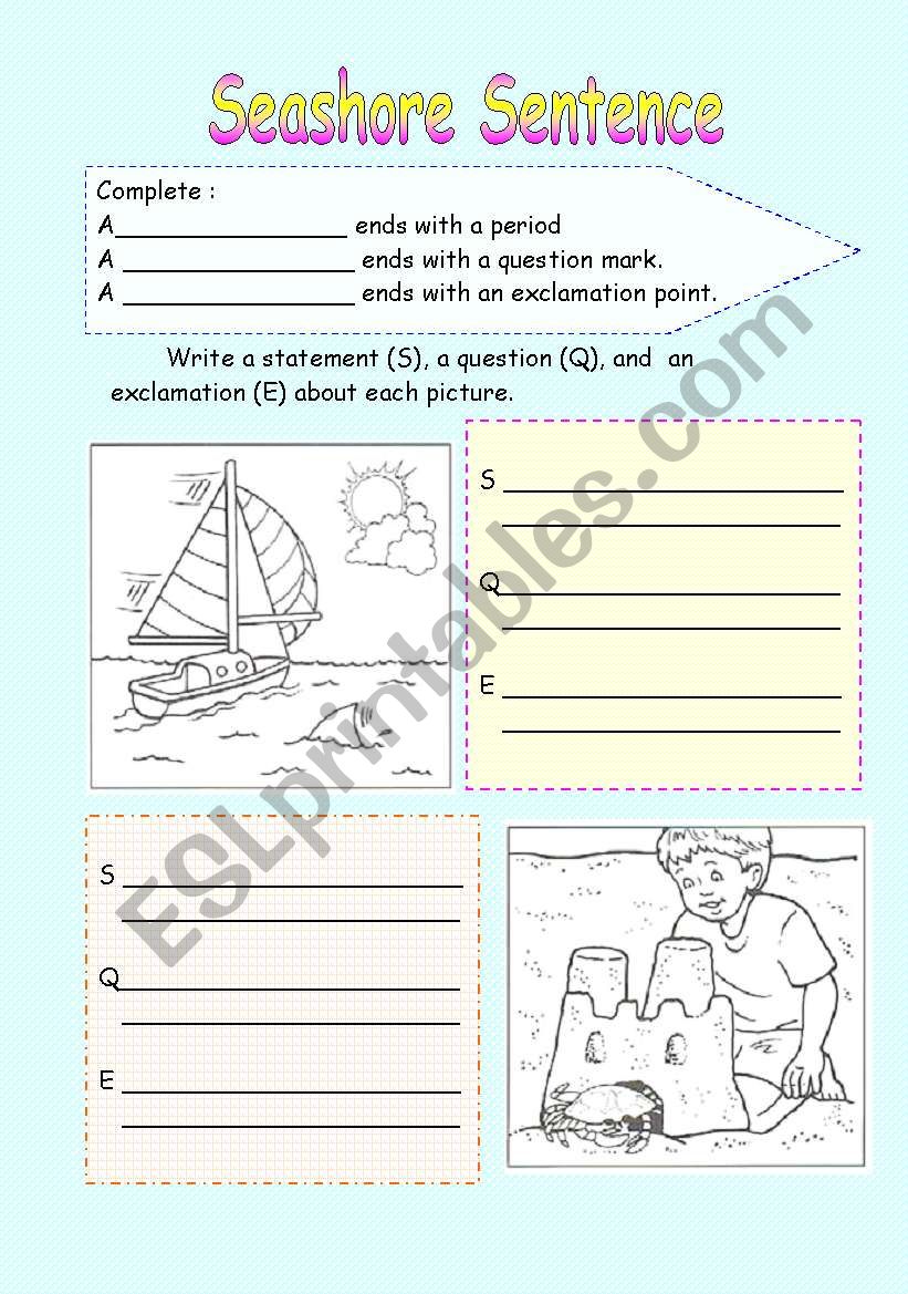 Seashore Sentences worksheet