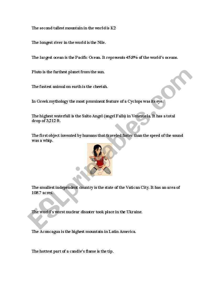 Superlatives and the records Part II..Answers 