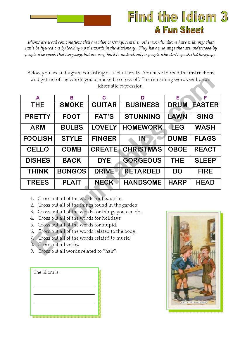 Find the Idiom 3 worksheet