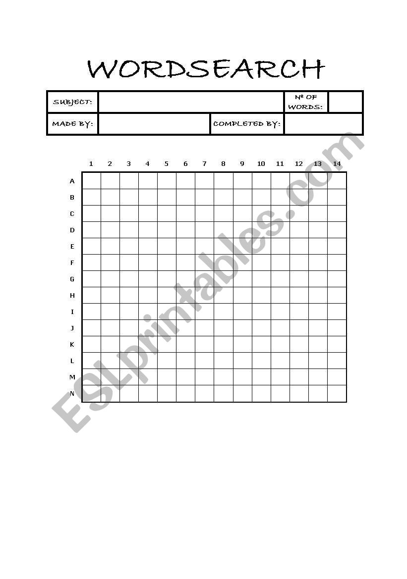 Wordsearch (blank) worksheet