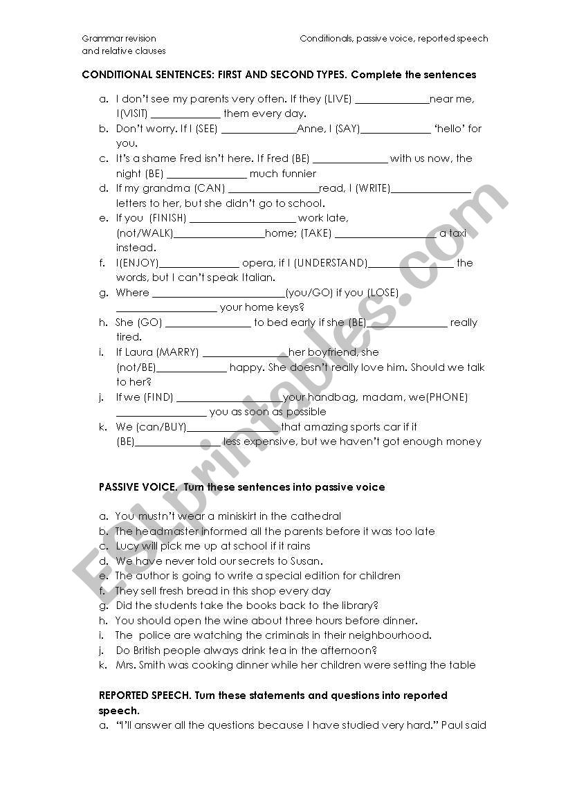 Grammar revision activities (front page)