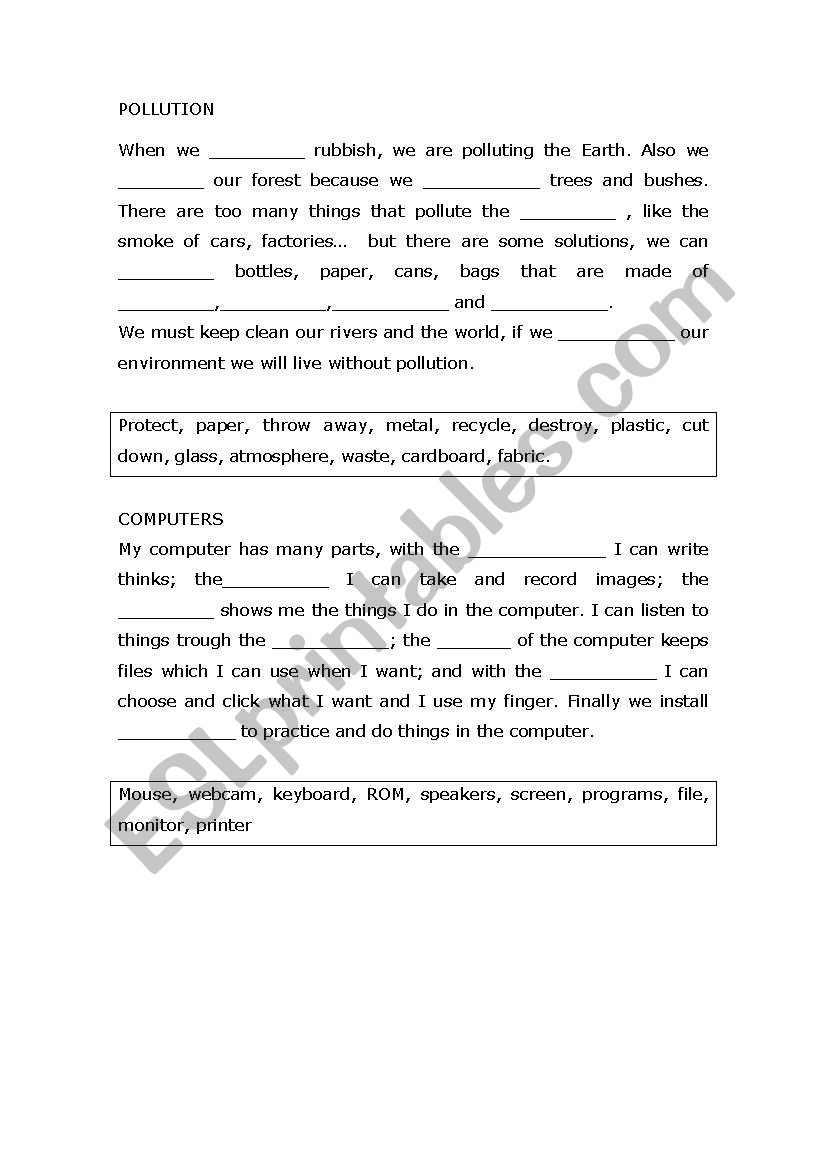 gap filling activity, pollution and computers