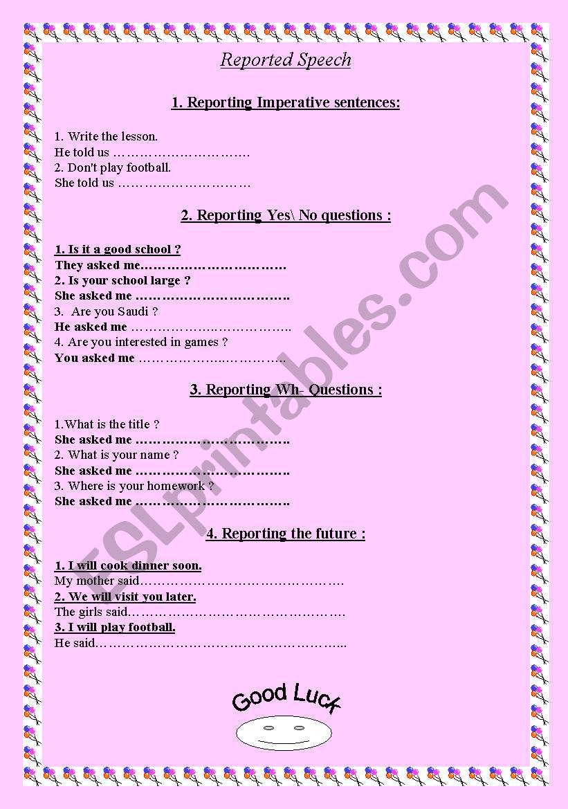 Reported Speech worksheet