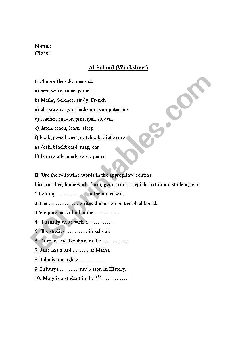 School Time worksheet