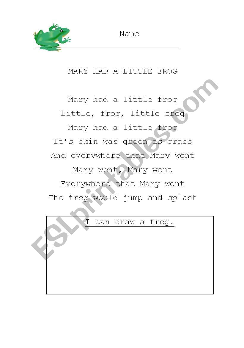 frog song worksheet