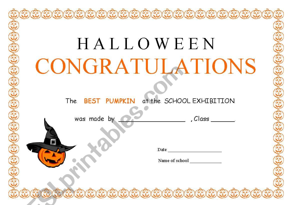 Halloween award worksheet
