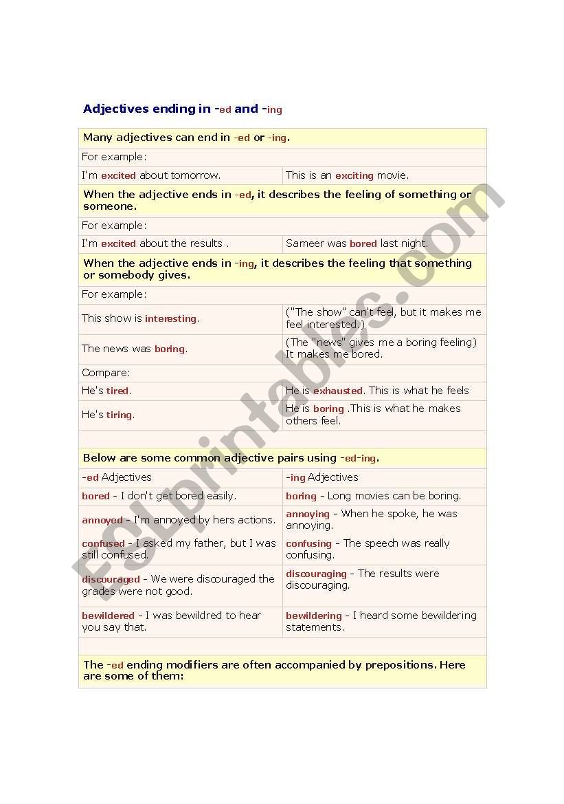 ed-ing adjectives worksheet