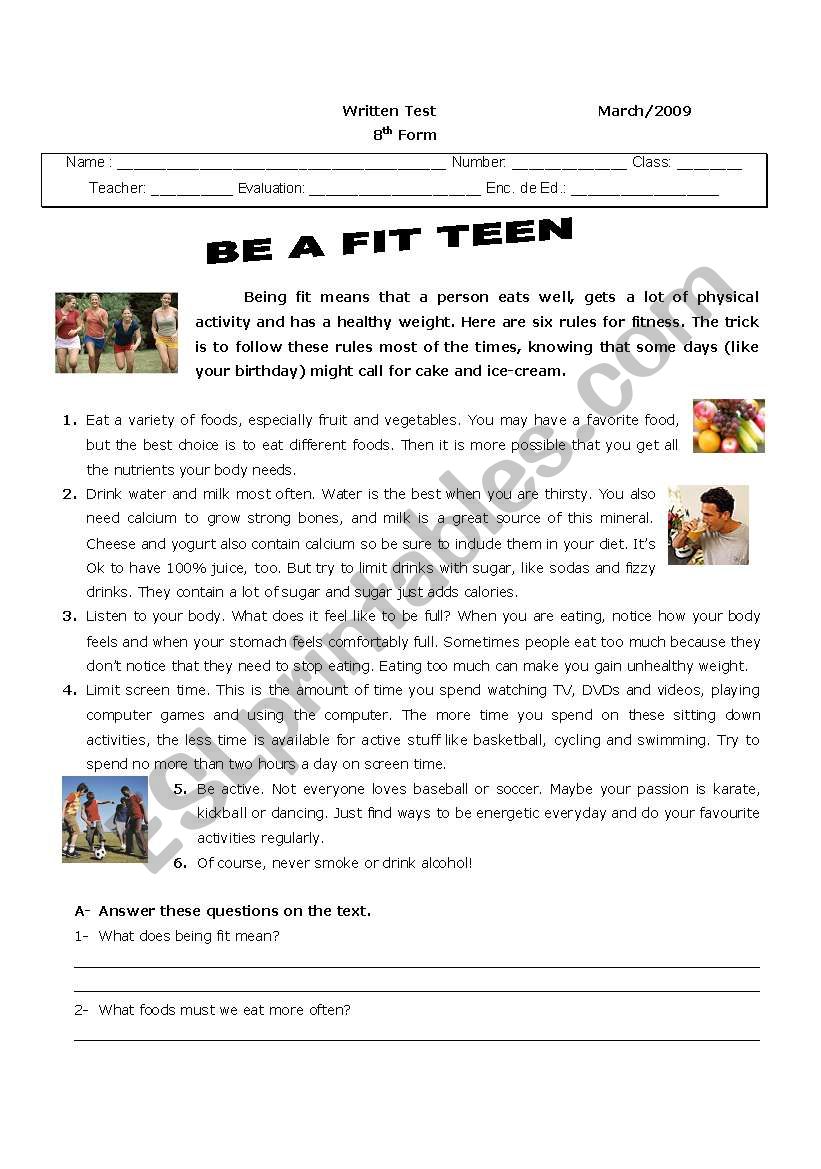 healthy living worksheet