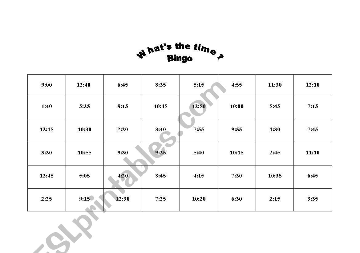 Whats the time? (bingo) worksheet