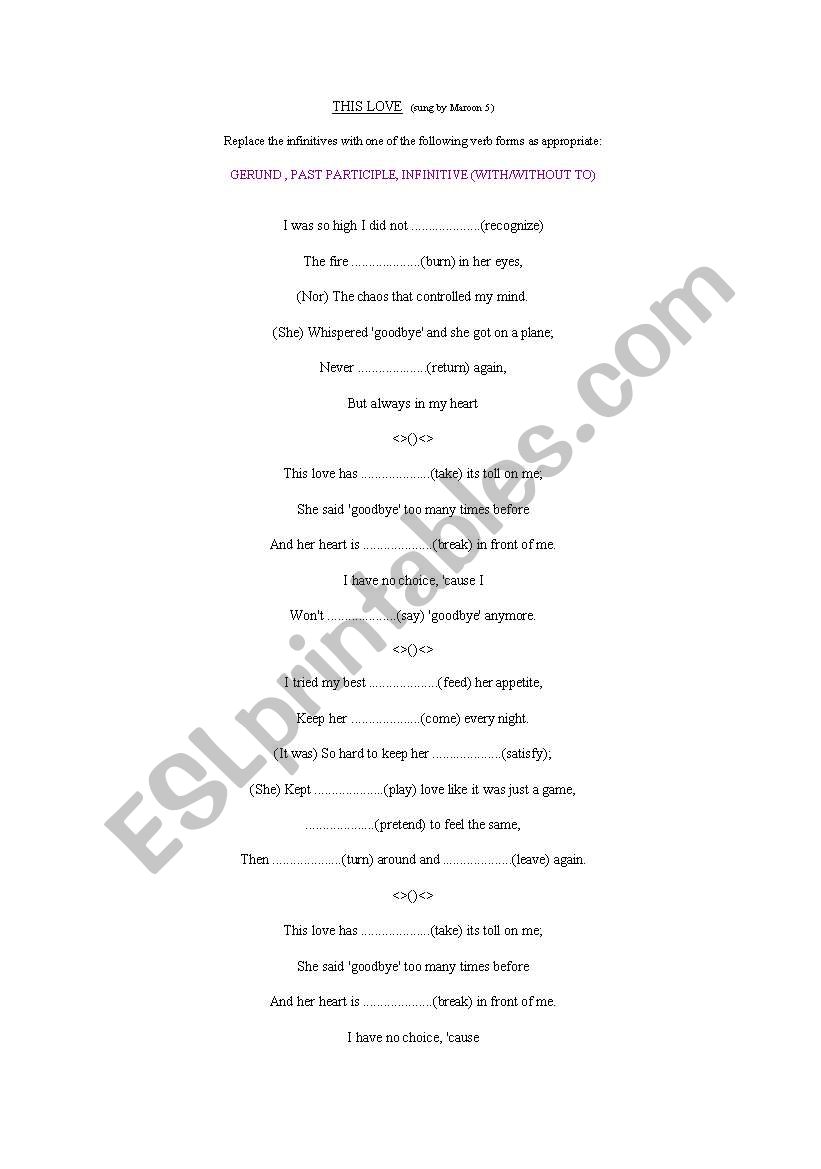 This love by Maroon 5 worksheet