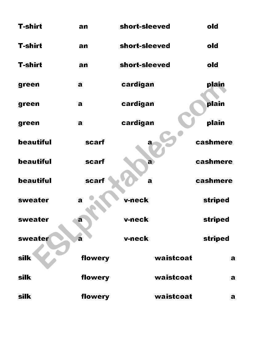 adjective order worksheet