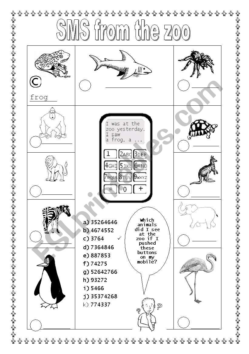 SMS from the zoo (1/2) worksheet