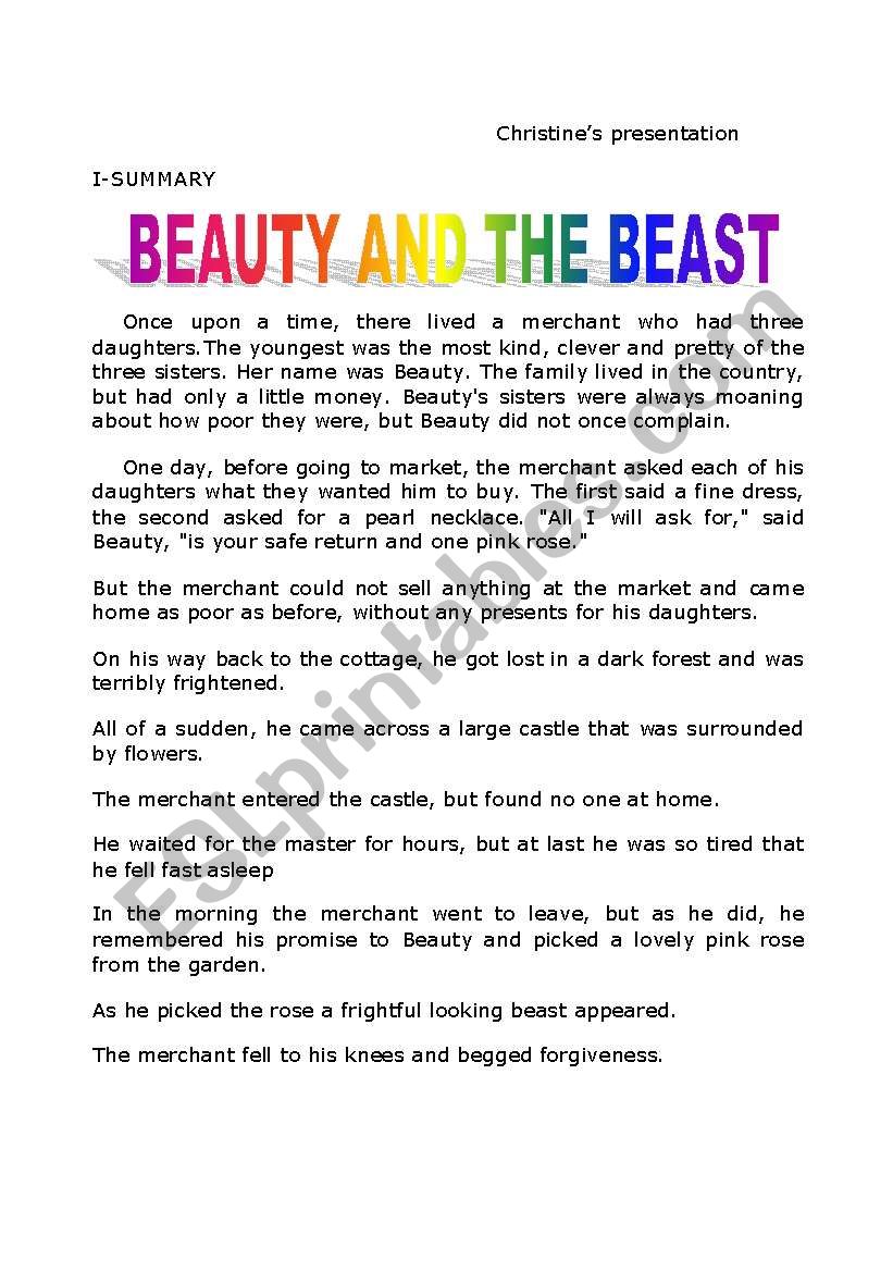 story: Beauty and the Beast worksheet