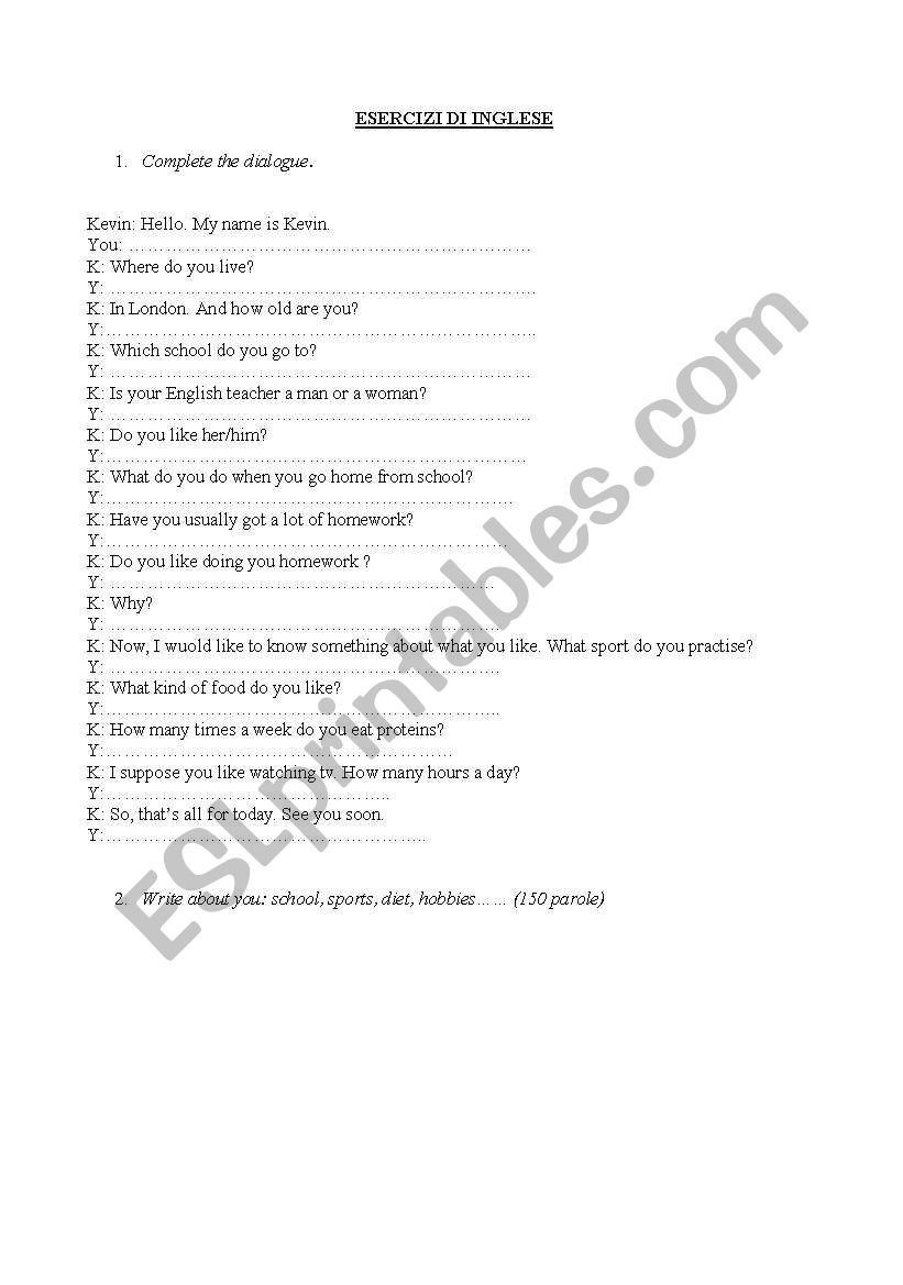 simple dialogue and writing worksheet