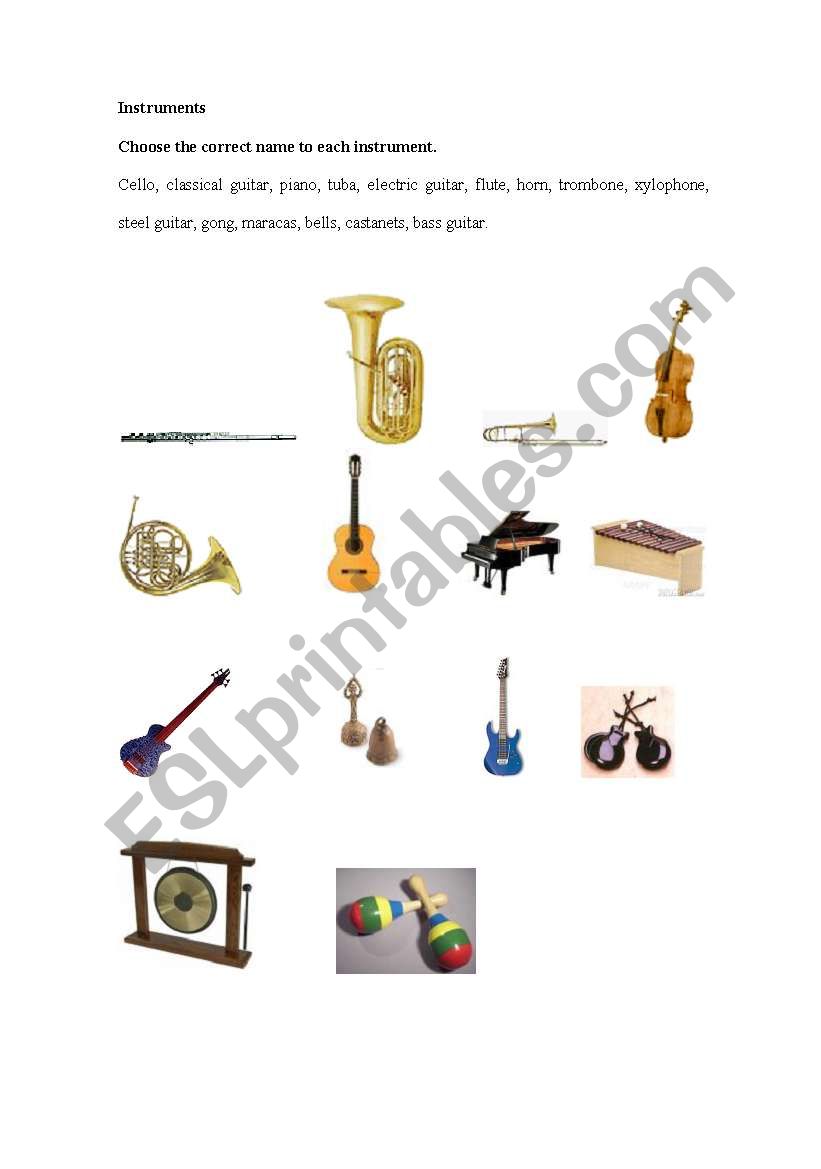 instruments worksheet